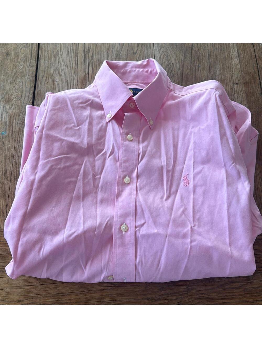 Ralph Lauren Men Shirt Size 16 Pink Blue Pony Button Down